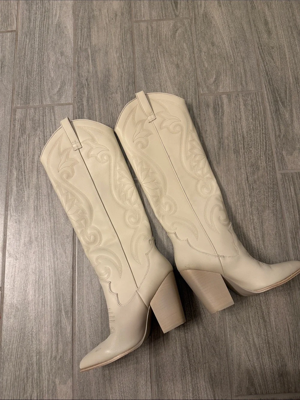 Steve Madden White Over-the-Knee Western Block Heel Boots